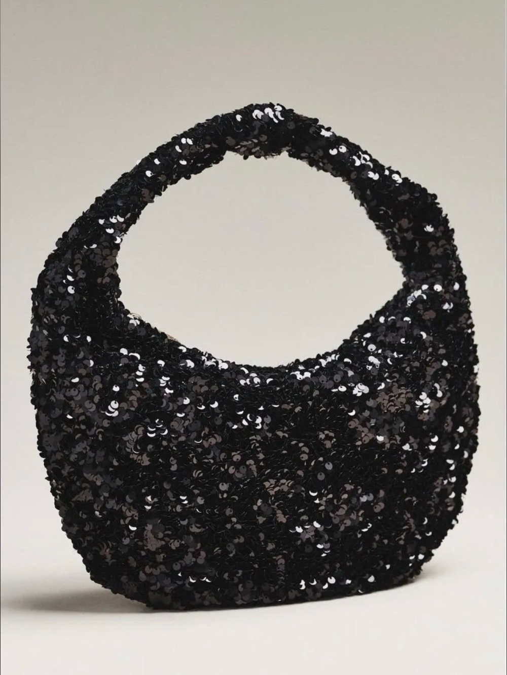 Anthropologie Paillette Sequin Crescent Evening Bag in Black NWT